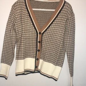 Brown, black, white printed sweater